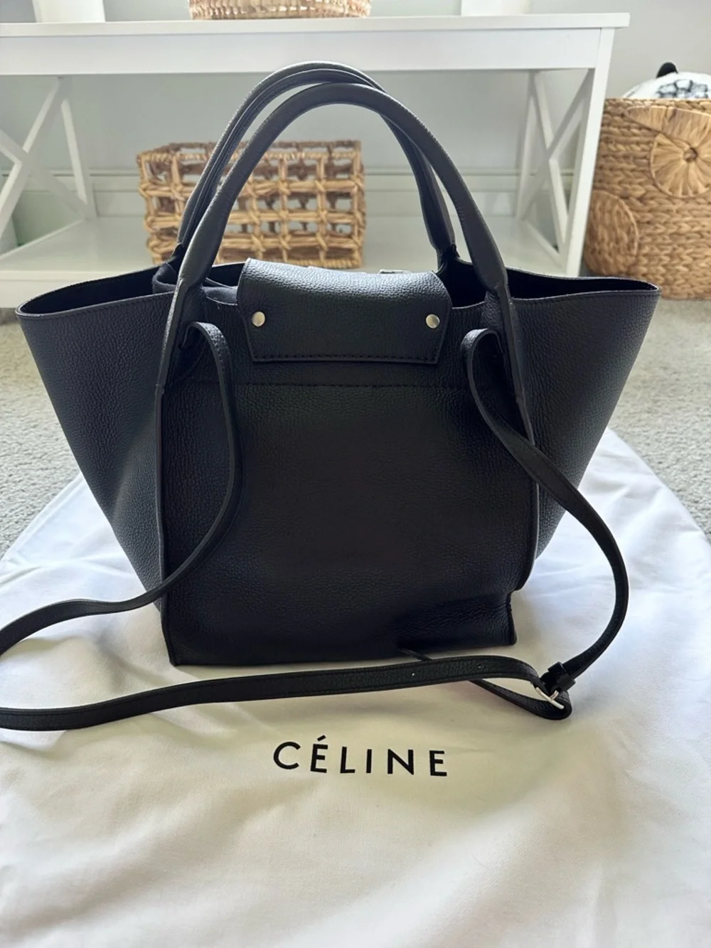 Celine Black Pebbled Leather Tote with Top Handles - Picture 5 of 11